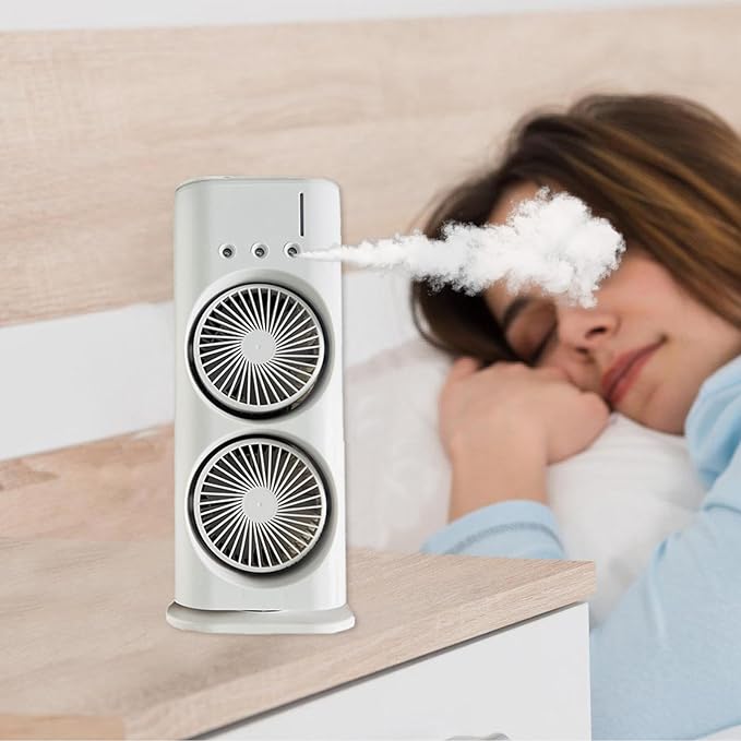 Double-Headed Rechargeable/USB Desk Air Cooler Night Light for Office Home