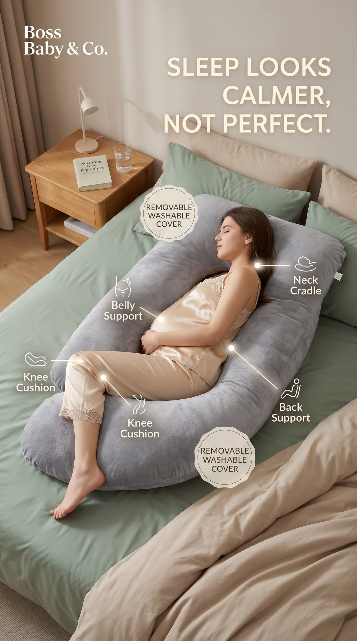 Premium U-Shaped Pregnancy Pillow for Better Sleep & Full Body Support